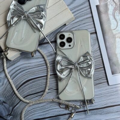 قاب پاپیون نقره ای با بند ژلاتینی (کدC2003)