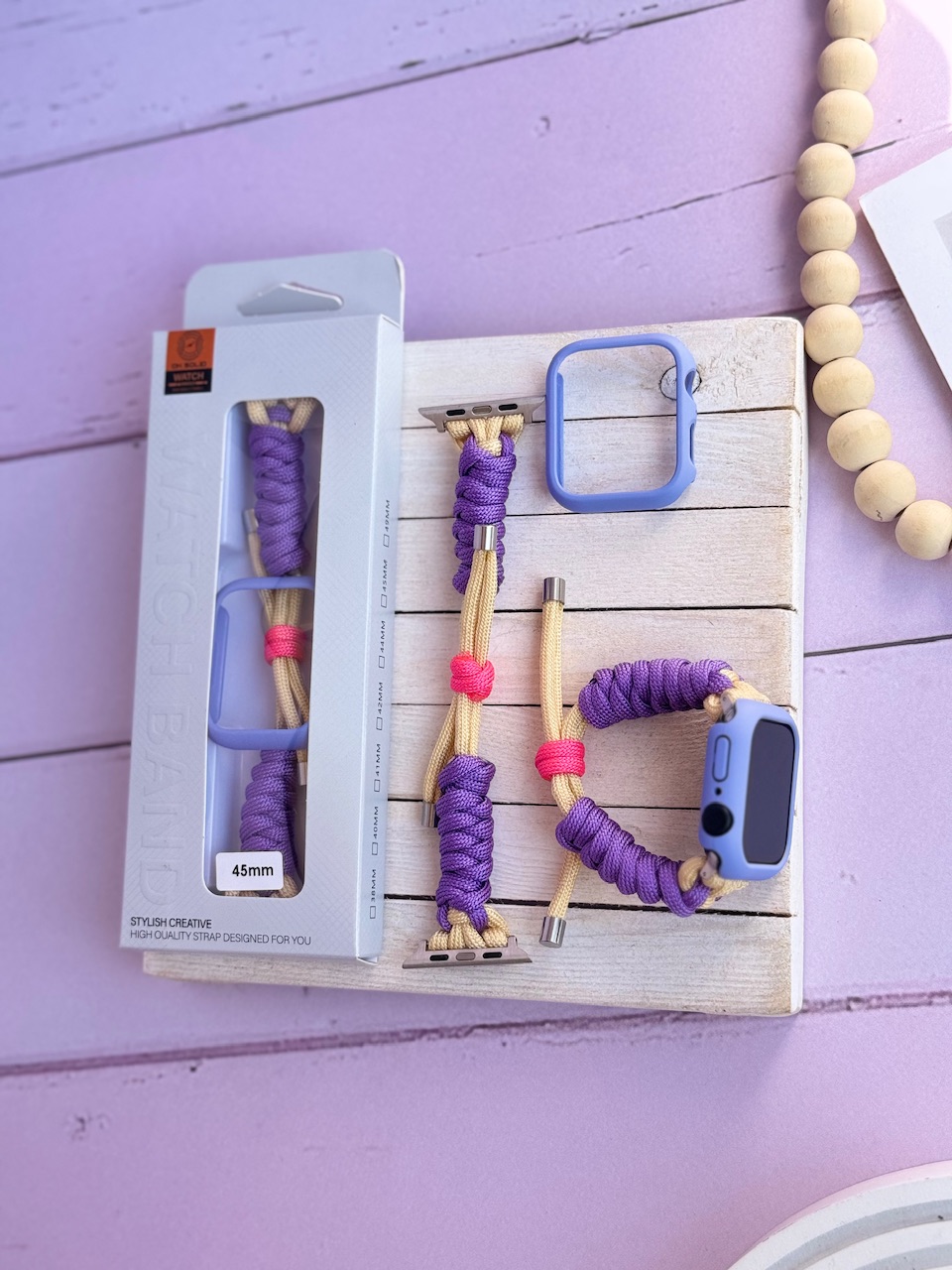 a3ede0.jpeg بند اپل واچ بافت بنفش کنفی با گارد سیلیکونی (کدw5060) - تصویر 1