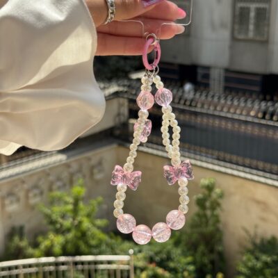 آویز مروارید و پاپیون صورتی (کدa0260)