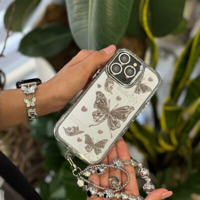 قاب پروانه آینه ای با آویز و محافظ لنز نگین دار (کدC1786)