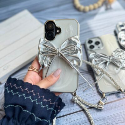 قاب پاپیون نقره ای با بند ژلاتینی (کدC2003)