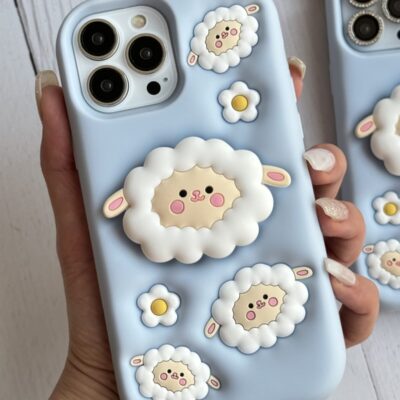 قاب موبایل آیفون ببعی سیلیکونی برجسته پاپ سوکت دار