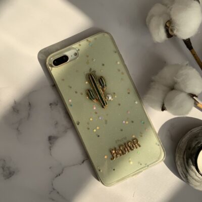 قاب موبایل آیفون کاکتوس فلزی پشت شفاف