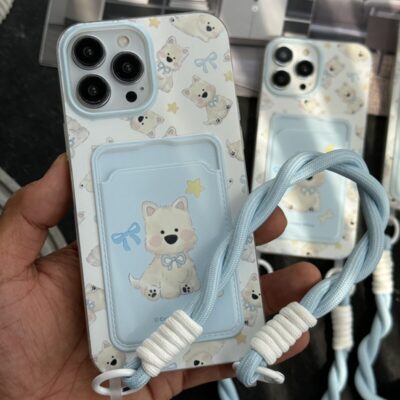 قاب موبایل آیفون سگ پاپی آبی بندست جاکارتی