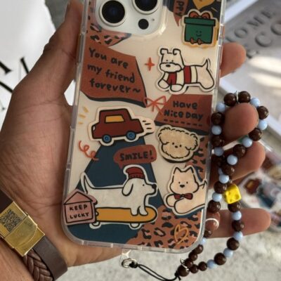 قاب موبایل آیفون سگ پاپی داون تاون + بندست